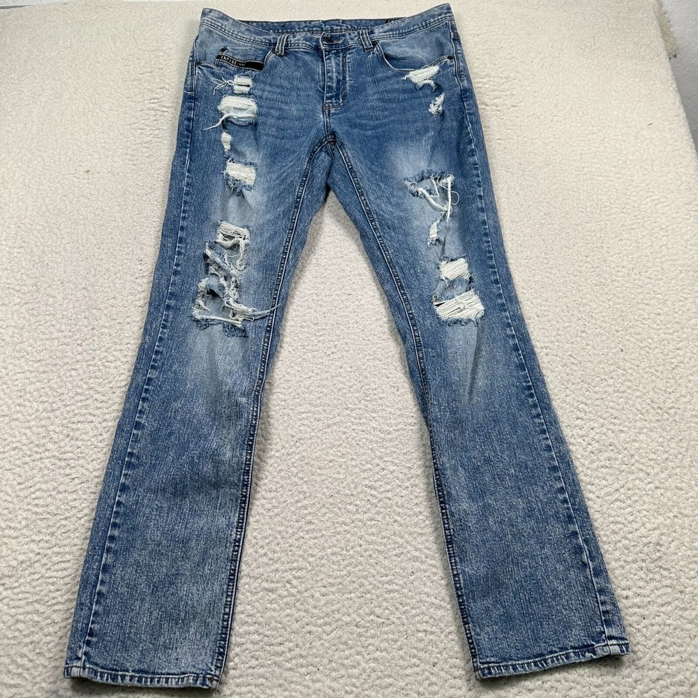Empyre Jeans Mens 36 Skeletor Skinny Distressed‎ Vintage Wash Destroyed Denim